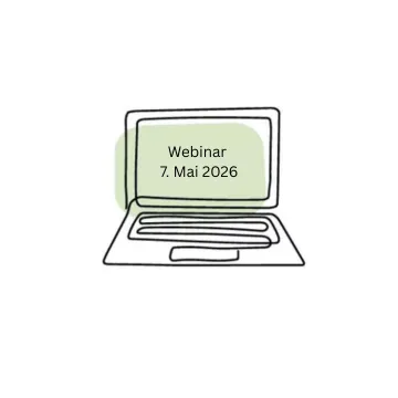 Dekorative Grafik Notebook mit Textinfo Webinar 7.Mai 2026