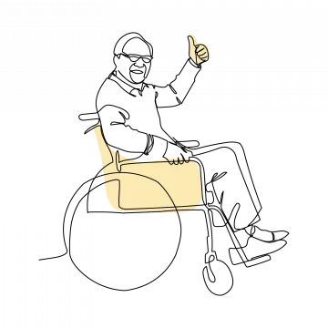 © GOEG Illustration Mann im Rollstuhl mit Daumen hoch